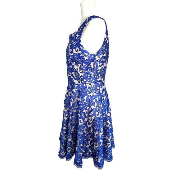 Eliza J Blue Lace Cap Sleeve Fit Flare Dress Pockets Womens Petites Size 12P - Picture 5 of 15